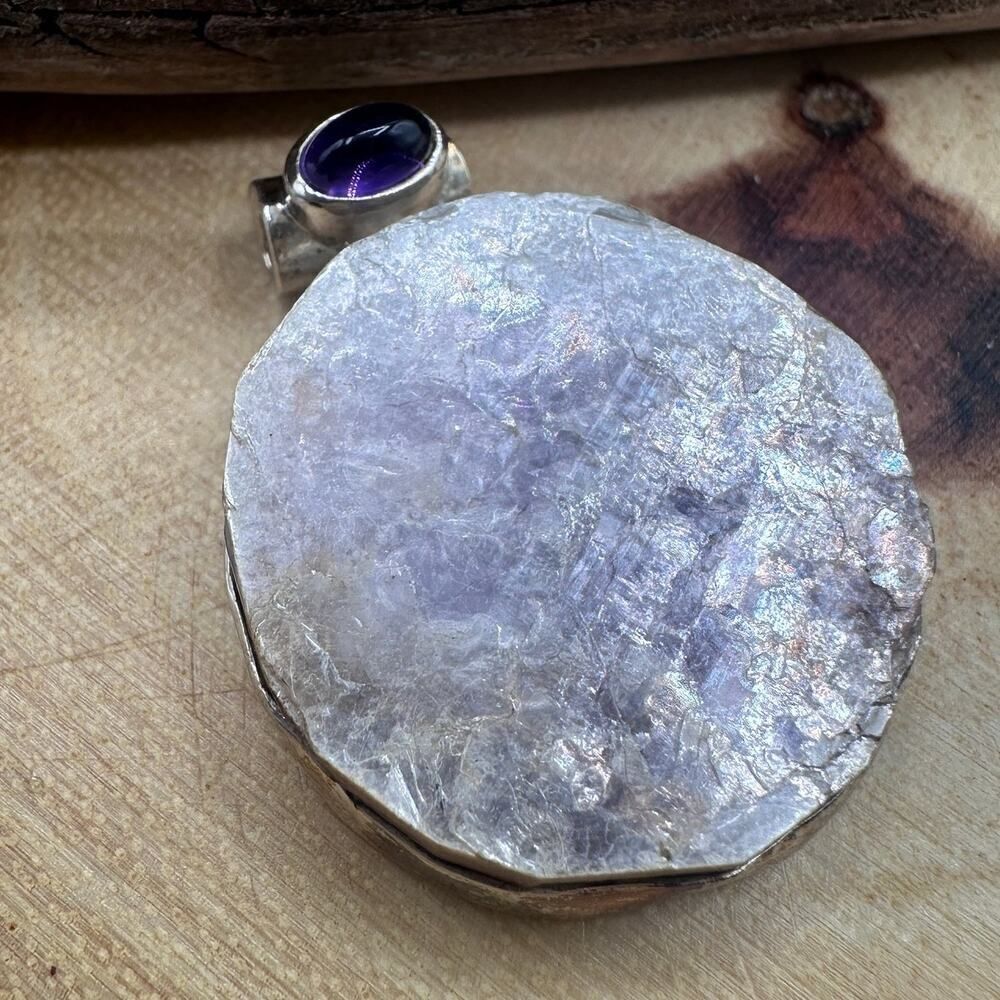 Flashy Lepidolite Mica & Amethyst Sterling Silver Pendant